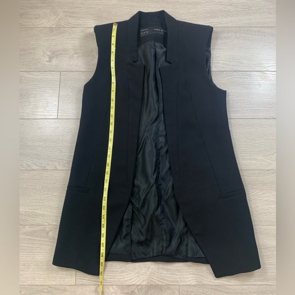 Zara Black Sleeveless Blazer Duster Jacket Vest Open Front Padded Shoulders - Picture 8 of 9